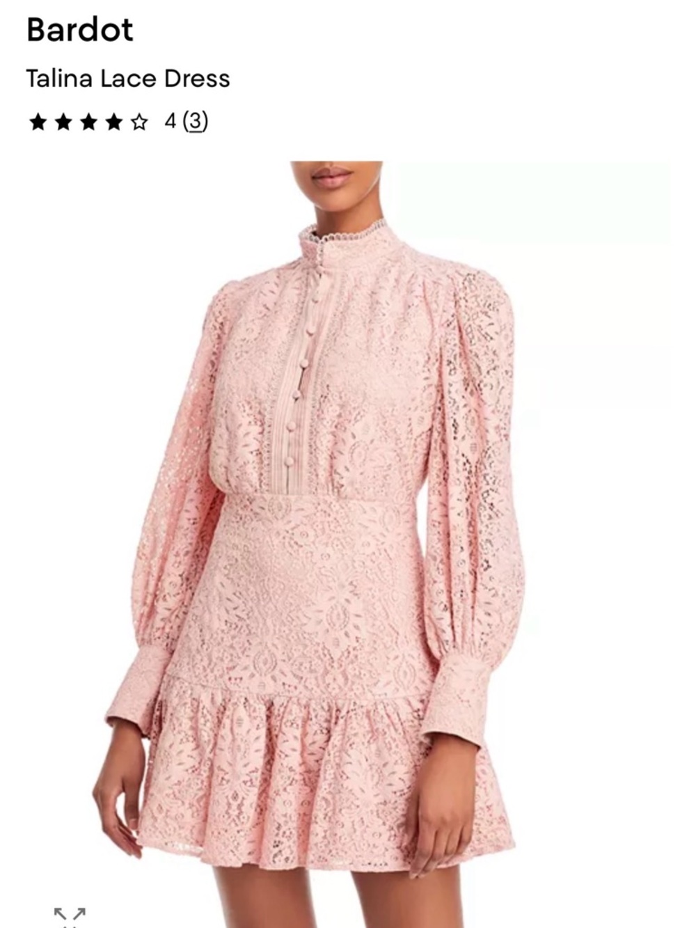 Bardot Pink Lace Long-Sleeve Mini Dress